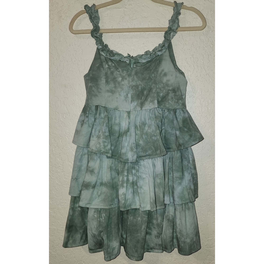 Cider Women's Triple Tiered Ruffled Sleeveless Mini Dress Green Tie Dye … - Picture 3 of 8